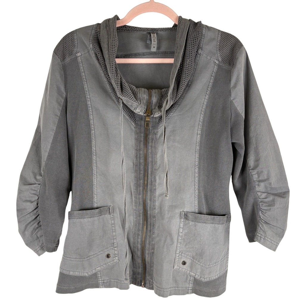 XCVI Zip Up Jacket Womens Size M Grey Mixed Media Mesh Gorpcore Utility Lagen